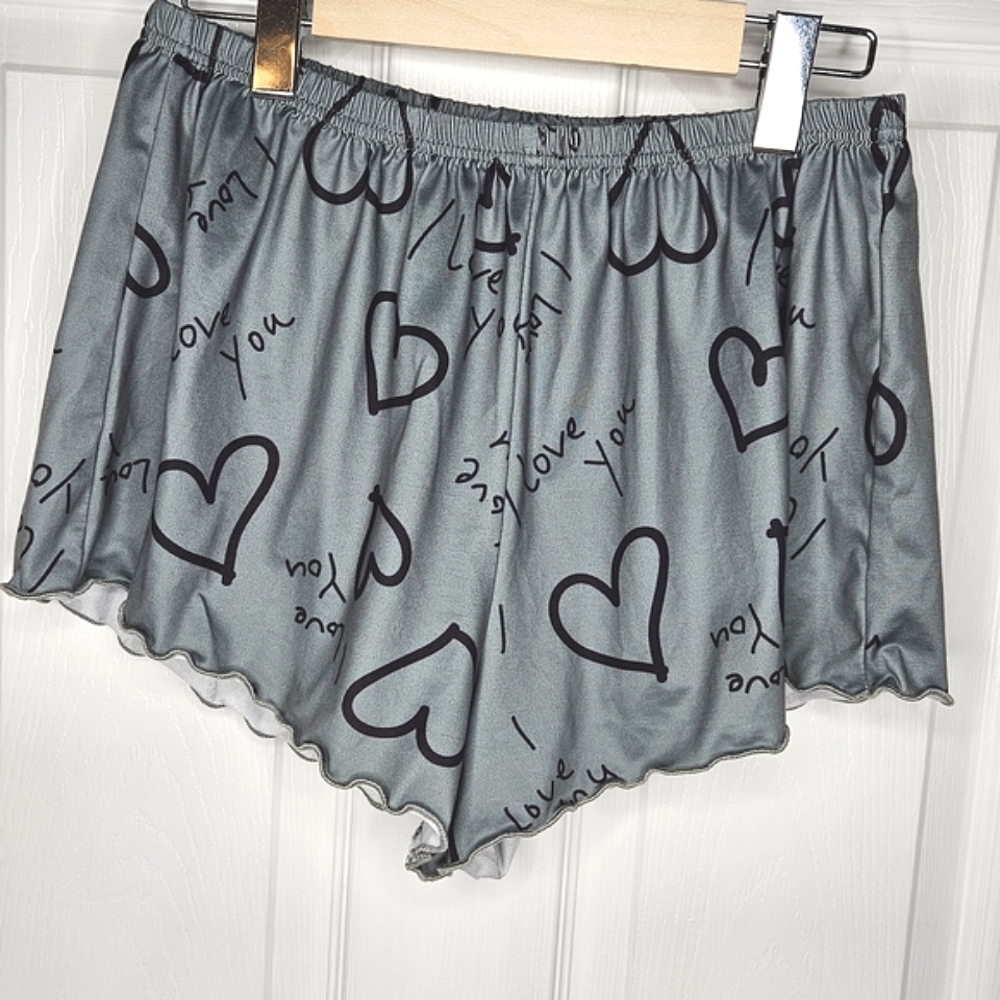 NWOT SHEIN Women's 'I Love You' Heart  Sleep lounge Shorts Green Black Size XL